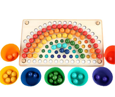 EcoToys Tablero Arcoíris de Madera | Juego de Rompecabezas Educativo - Colores y Formas